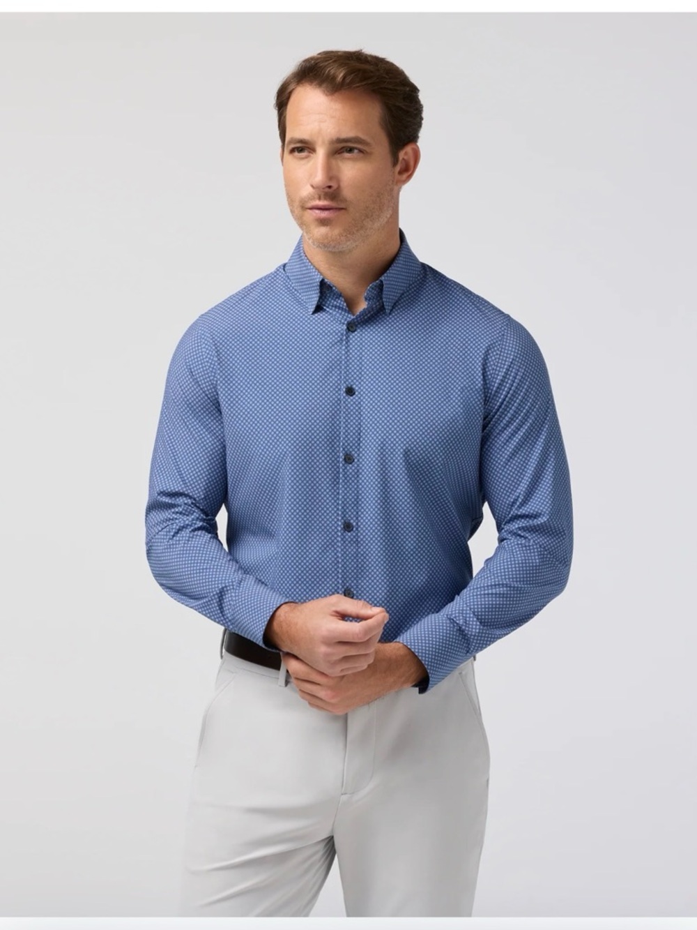 Massimo Matteo Navy and White Microdot Dress Shirt